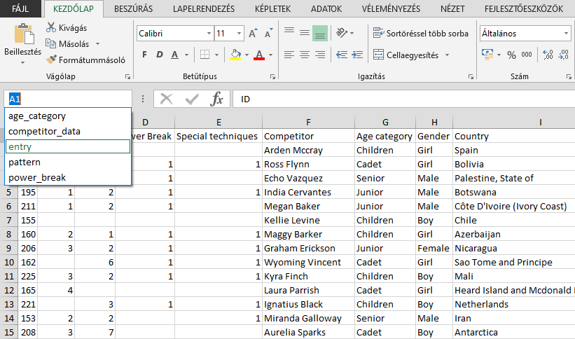 Excel - Névvel ellátott tartományok