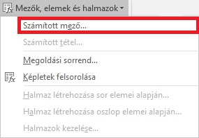 Számított mező menüpont kiválasztása