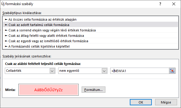 Excel - Feltételes formázási szabály feltétele