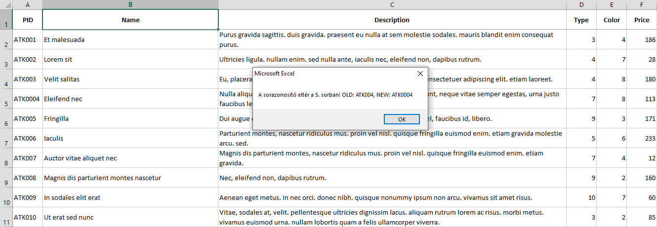 Excel makró - Két adattábla összehasonlítása: sorazonosító eltér