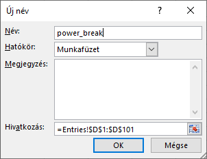 Excel - Új név megadása párbeszédablak