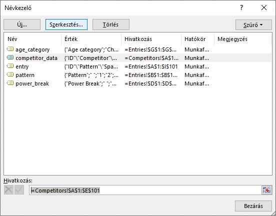 Excel - Névvel ellátott tartomány módosítása
