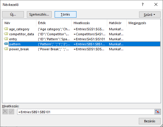 Excel - Névvel ellátott tartomány törlése