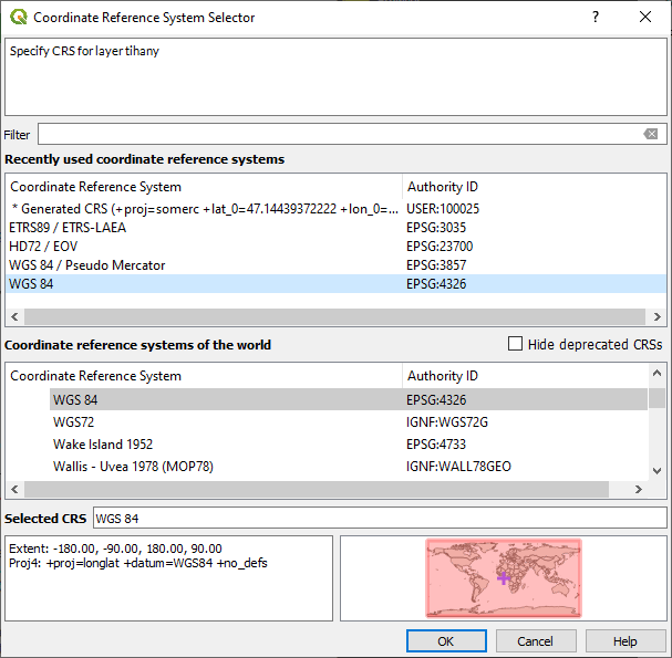 QGIS - Vetületi rendszer választása egy nyers, vetületi információ nélküli raszteres állomány megnyitásakor