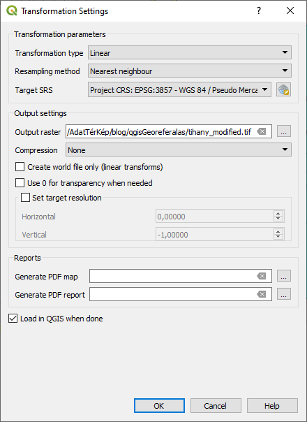 QGIS - Georeferálás beállításai