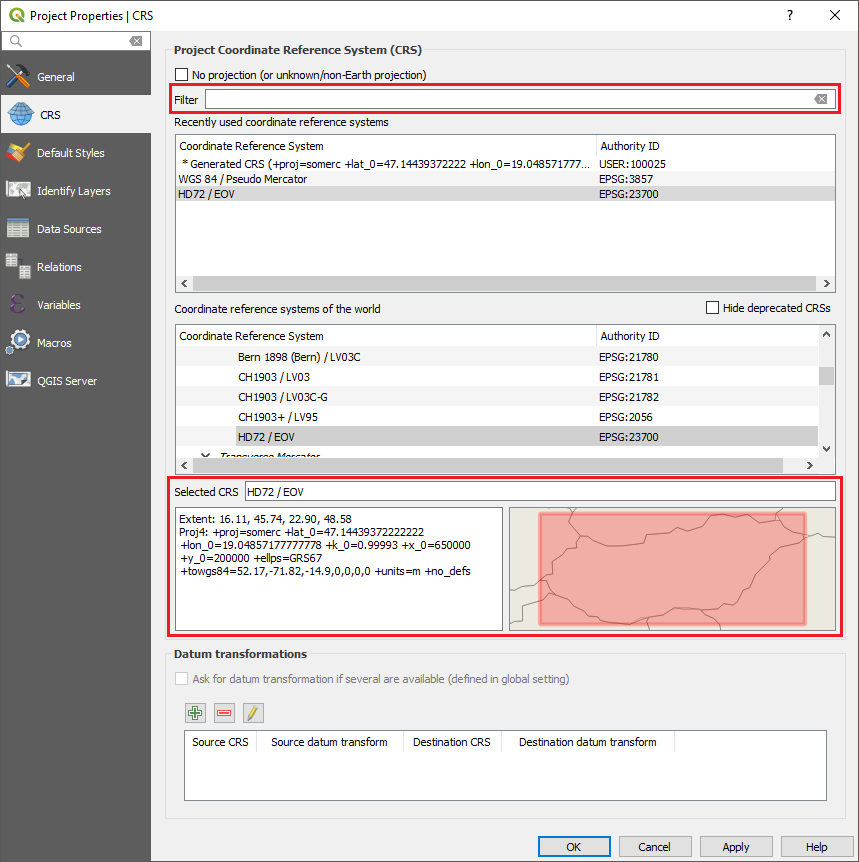 QGIS - Vetület kiválasztása