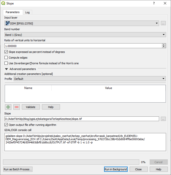 QGIS - Slope tool beállításai