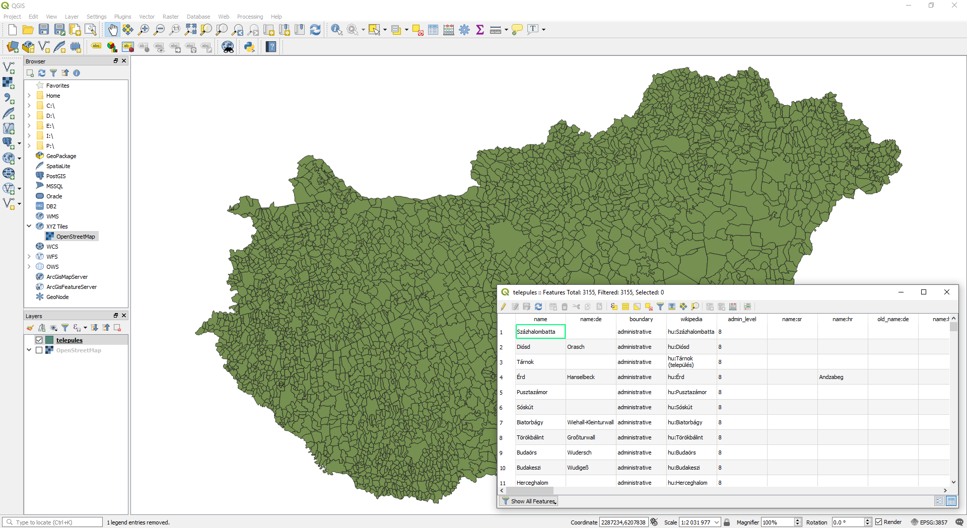 QGIS - Településpolygon réteg (geoJSON)
