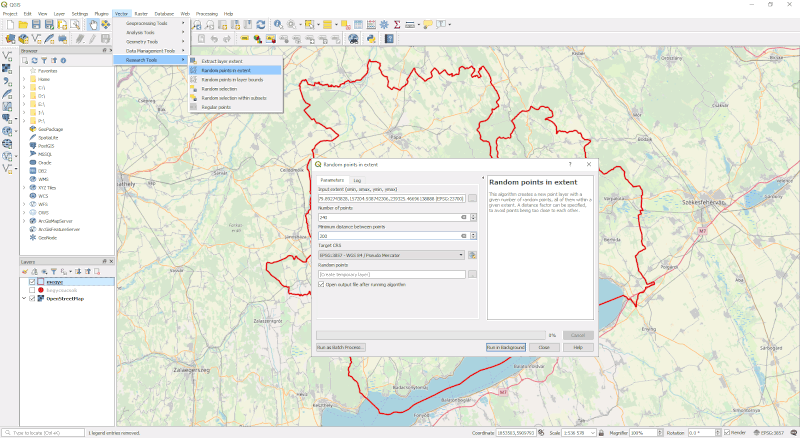 QGIS - Véletlenszerű pontok elhelyezésének beállításai