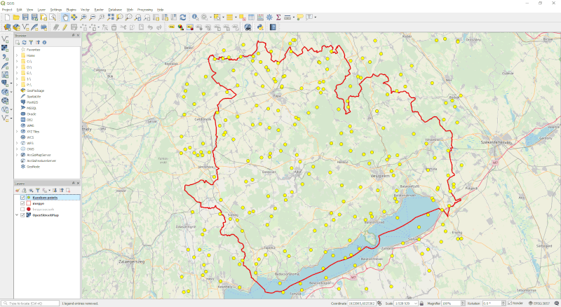 QGIS - Véletlenszerű pontok eredménye