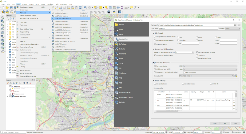 QGIS - Szöveges formában tárolt pontadatok importálása