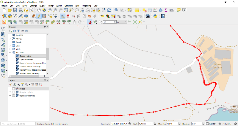 QGIS - Töréspontok elhelyezkedése vonalas elem vektorizálása során