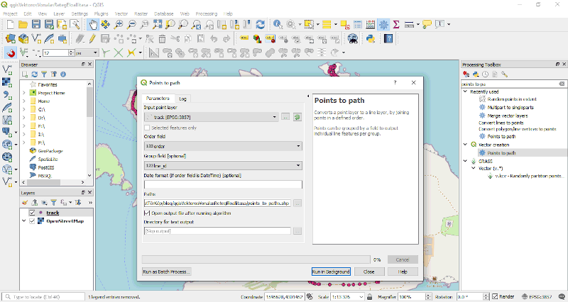 QGIS - Points to path tool beállításai