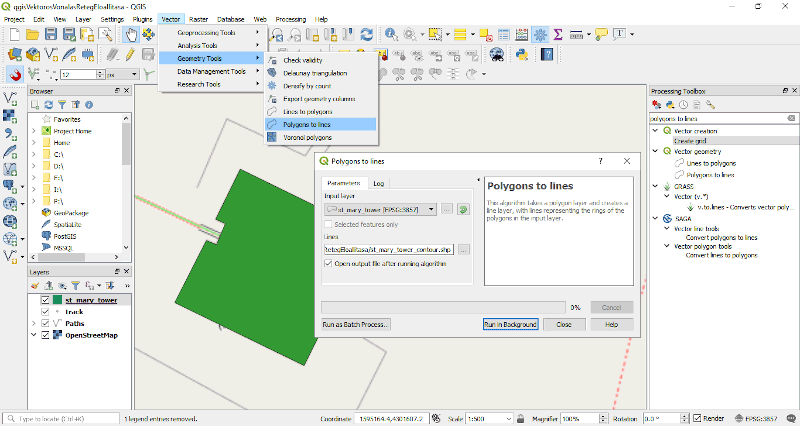 QGIS - Polygons to lines tool beállítása