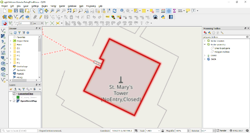 QGIS - Polygons to lines tool eredménye