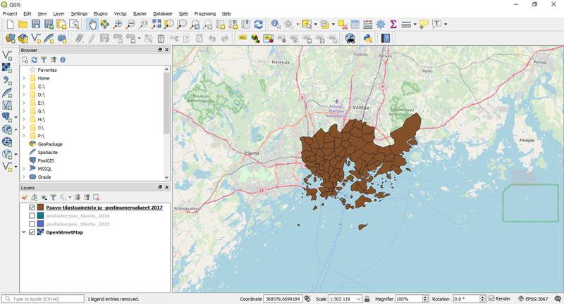 QGIS - WFS réteg előzetes szűrésének eredménye