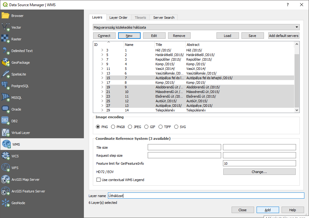 QGIS - A WMS-ben elérhető rétegek listája