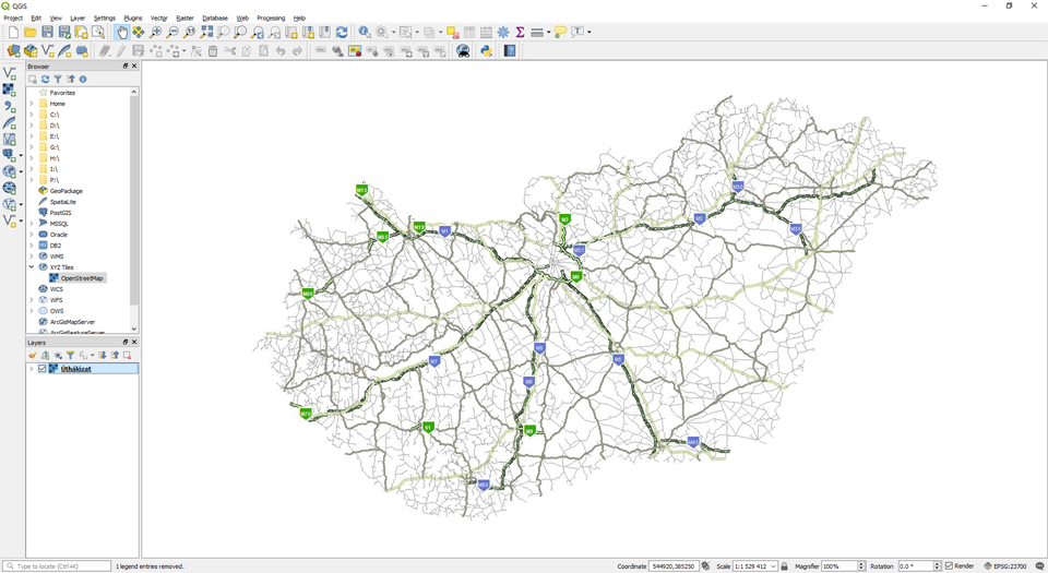 QGIS - Úthálózat a WMS szolgáltatásból